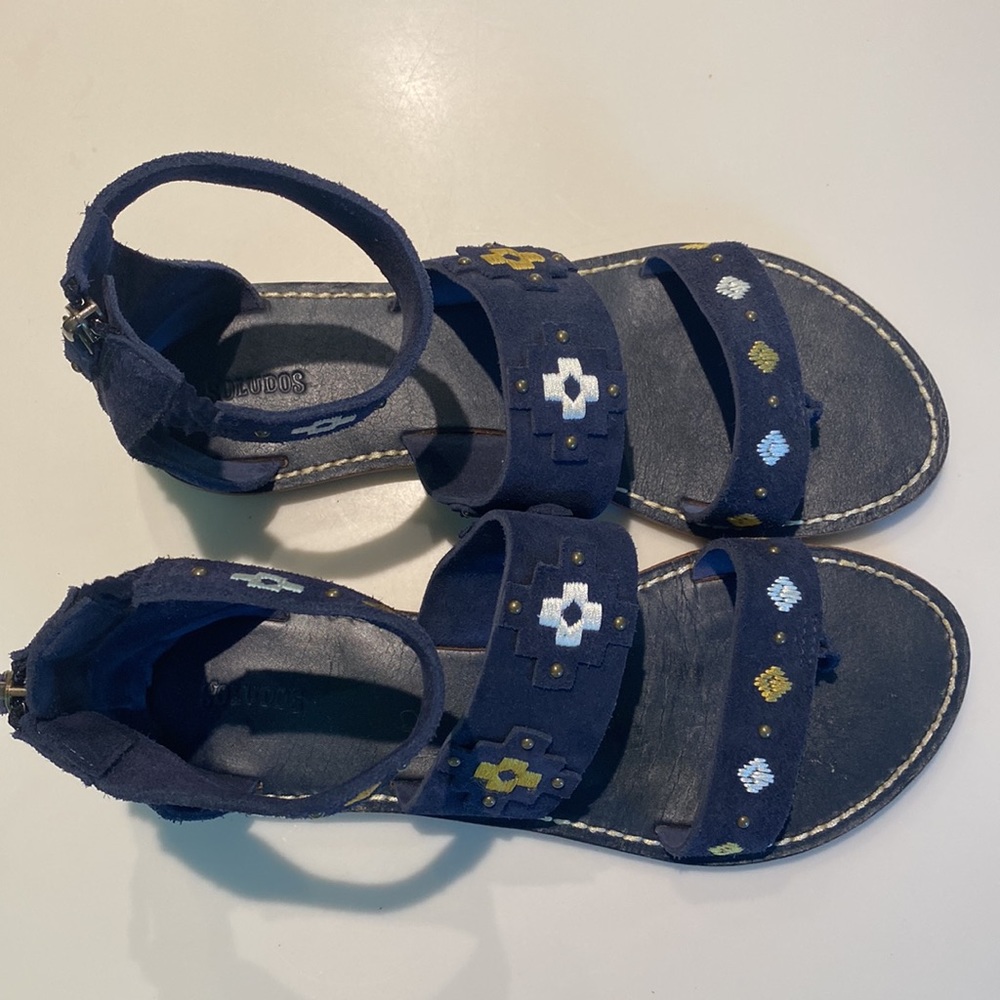 Soludos Embroidered Three Banded Flat Sandal, navy size 9 - Picture 2 of 5